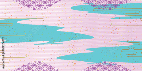 Φωτογραφία Elegant Japanese Style Abstract Pink and Cyan Background with Traditional Patter