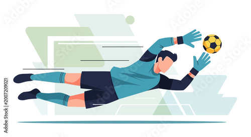 Soccer Goalkeeper Diving Save Action Flat Illustration