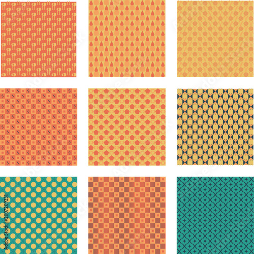 Abstract Geometric Grid Pattern in Peach and Navy Blue