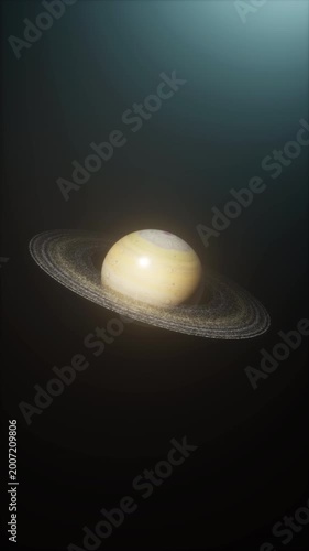 Realistic Saturn Planet with Rings Rotating in Space