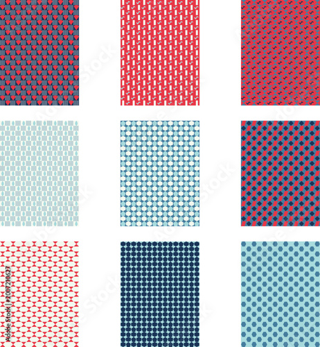 Red White and Blue Geometric Seamless Pattern Vector Set