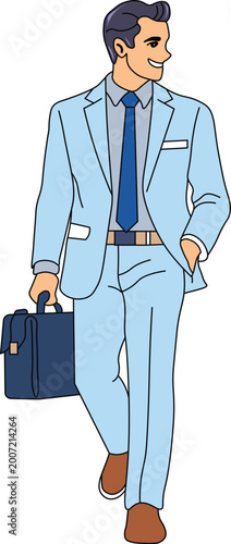 Businessmen Walking with Coffee in Modern Line Art Style
