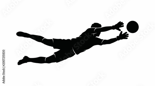 Goalkeeper diving save silhouette vector Illustration, isolated on white background