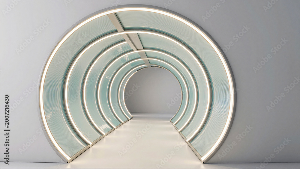 Fototapeta premium Modern Circular Corridor with Illuminating Arches and Sleek Design for Futuristic Architecture