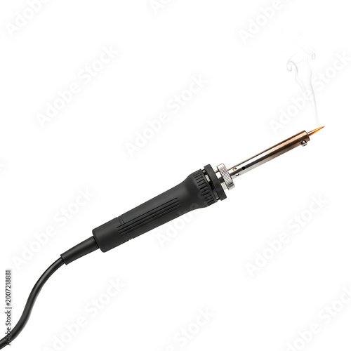 Electric soldering iron with smoke isolated on transparent background