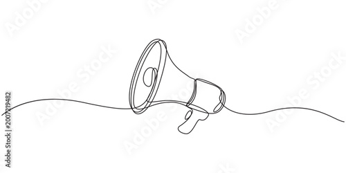 Canvas Print Megaphone in one line art style, Megaphone continuous one line art drawing commu