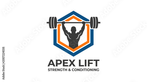 Obraz na płótnie A bold logo design for a gym showcasing a muscular figure lifting weights, representing strength and conditioning for fitness enthusiasts and personal trainers