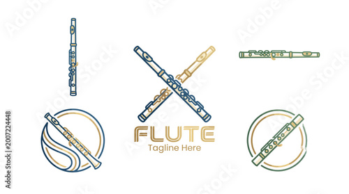 Schilderij op canvas This image features a creative flute logo design with striking crossed flutes, perfect for music-related branding, events, and artistic endeavors showing musical passion