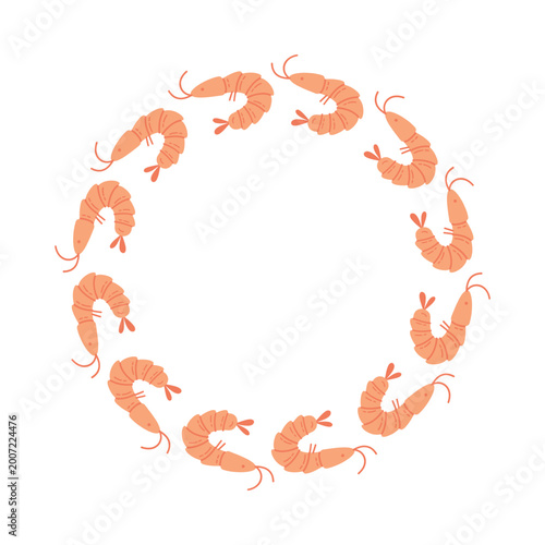 Cute Shrimp Wreath Cartoon Isolated Frame