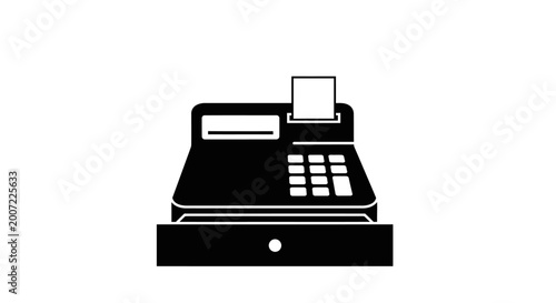 Cash register icon on white background symbolizing retail and transactions