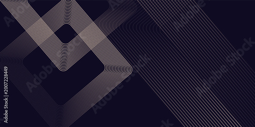 Abstract elegant black background with shiny gold geometric lines. Modern gold diagonal rounded lines pattern.Horizontal banner template. Suitable for covers, posters, presentations, vectors