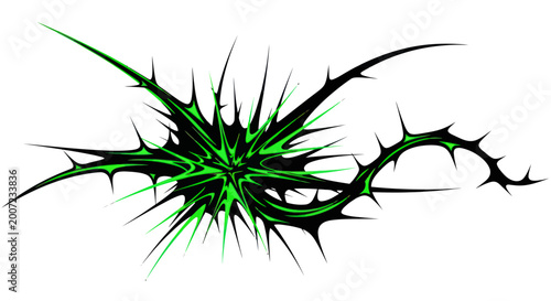 Foto Green thorn branch with sharp spikes.