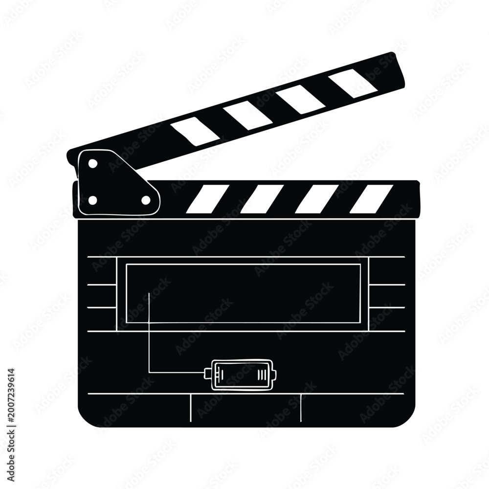 Fototapeta premium Production slate board silhouette icon from film crew gear set bundle item.