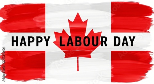 Happy Labour Day Canada celebration with red maple leaf and festive paint splash background