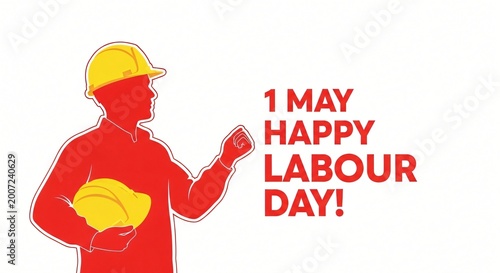 construction worker celebrating labour day with festive greeting illustration