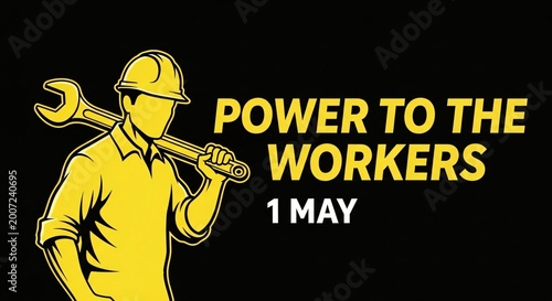 Labor Day illustration with worker and wrench, May 1st