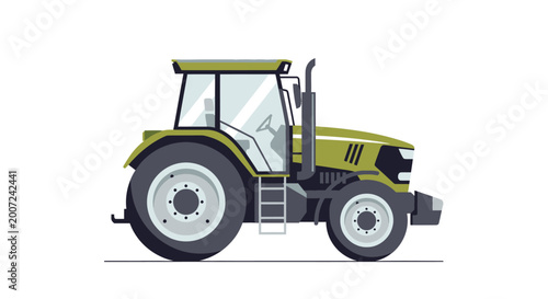 Vector illustration of a modern green farm tractor isolated on white background.