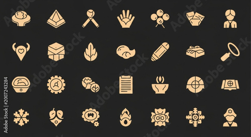 Schilderij op canvas Golden icons on black background.
