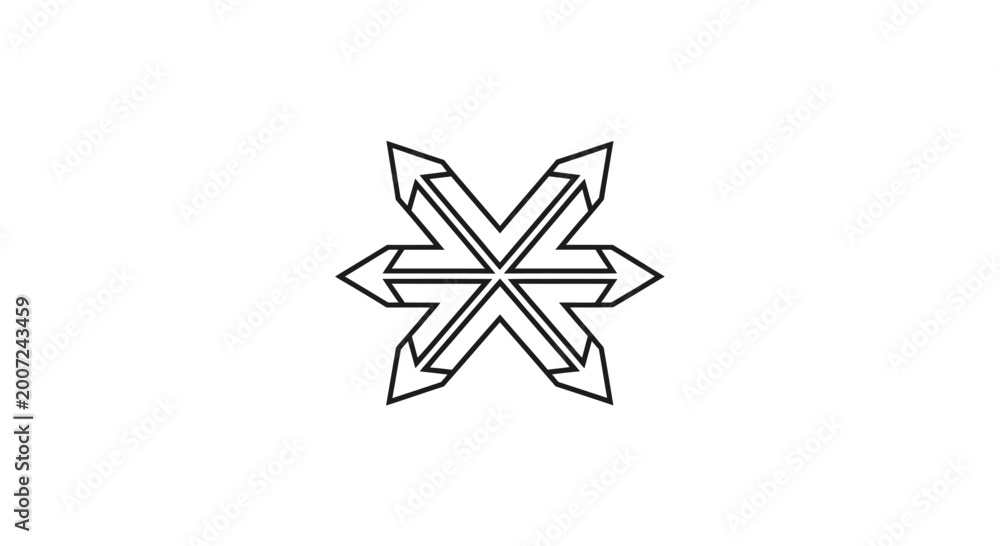 Fototapeta premium Six arrows pointing outwards from a central point.