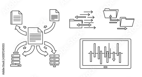 Bild auf Leinwand Data synchronization and transfer process.
