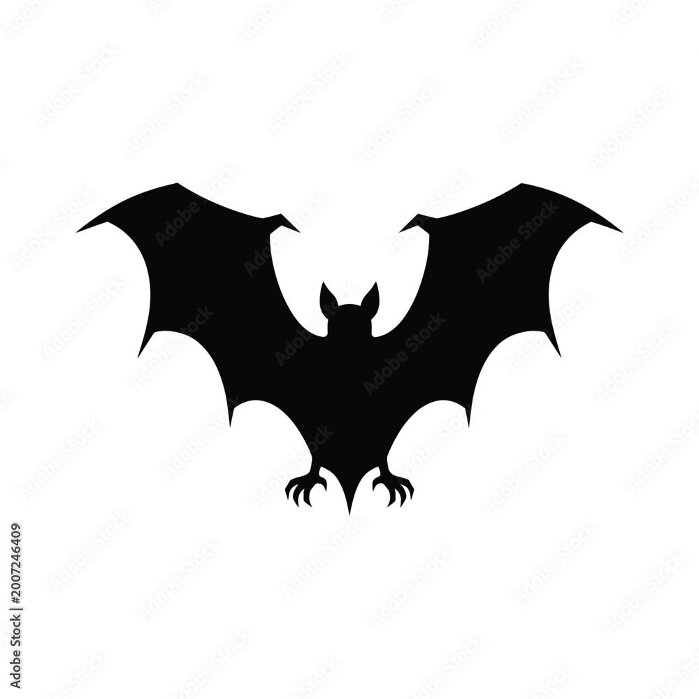 Fototapeta premium Spooky Halloween bat silhouette isolated on white background vector illustration. 