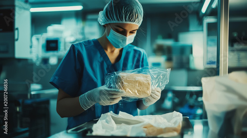 Nurse carefully unwrapping a sealed food package for a patient