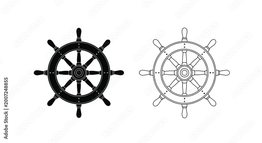 Obraz premium Ship wheel silhouettes on a white background