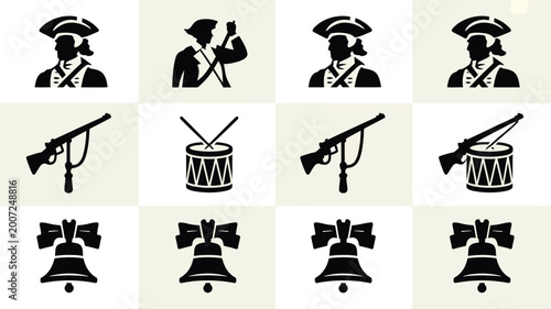 Fotografija Collection of american revolution historical icons including colonial soldiers w