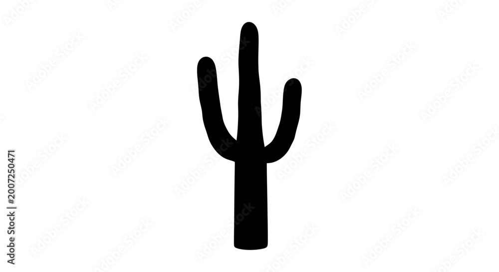 Fototapeta premium Black silhouette of a saguaro cactus isolated on a white background.