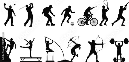 Photography Sports silhouettes illustration, diverse activities, handball, golf, ice hockey,