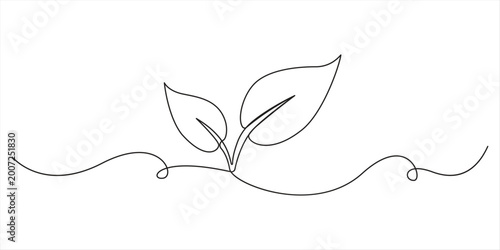 Photos Single continuous line art sprout growth isolated on white background