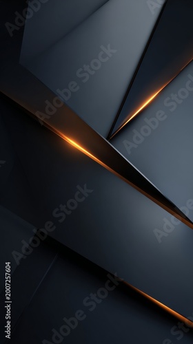 Abstract dark geometric background with glowing orange lines