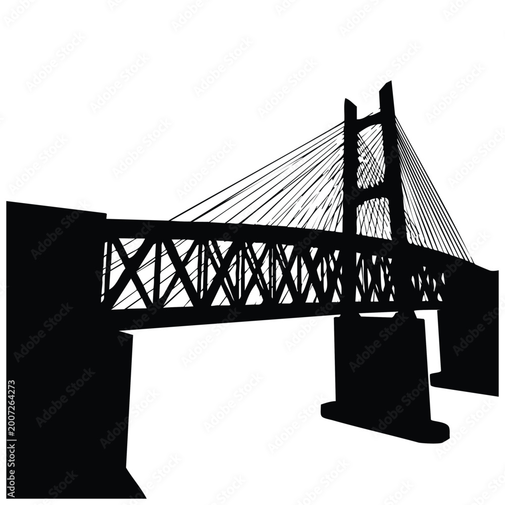 Fototapeta premium Silhouette bridge structure transportation icon bundle.