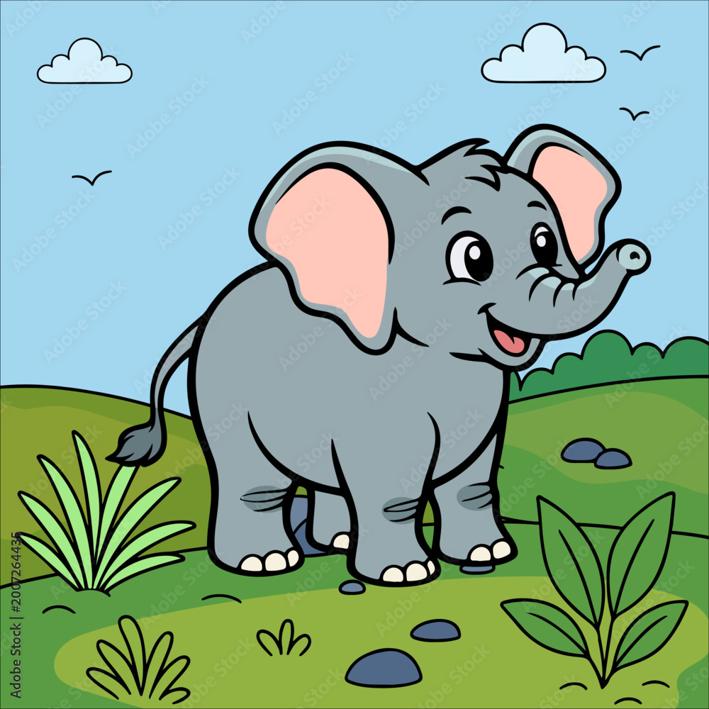 Obraz premium Elephants Cute Animal Children Coloring Pages