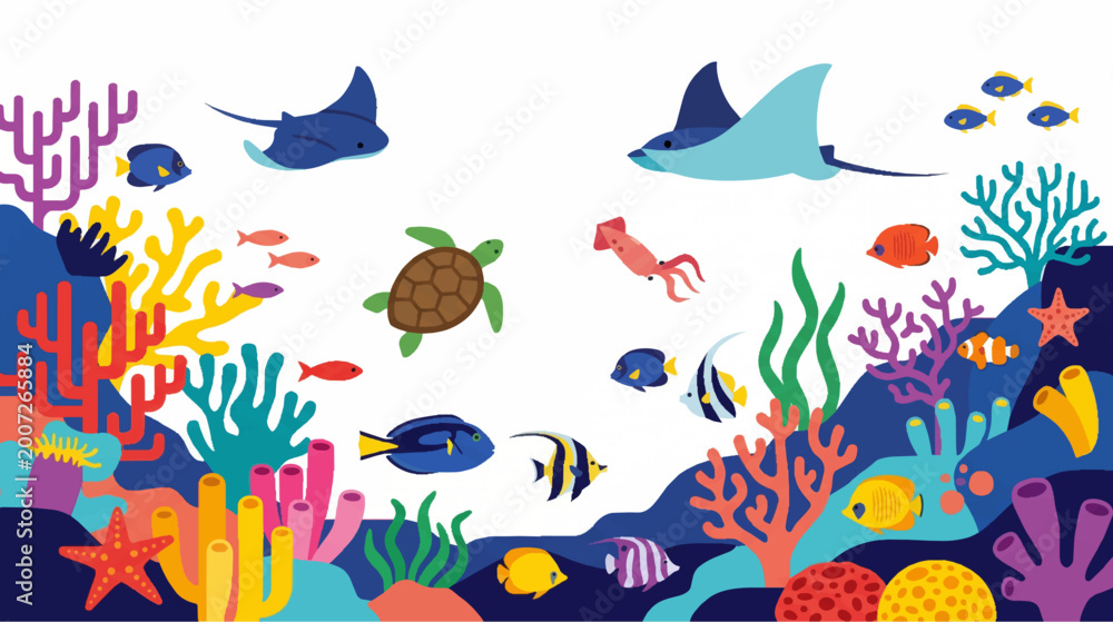 Obraz premium Colorful underwater world featuring diverse marine life.