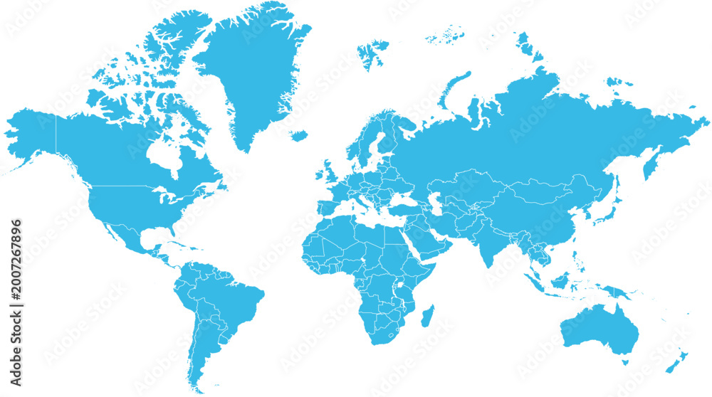 Obraz premium World Map, Global Map, Cyan Blue Map, Vector Map Illustration, Geographic Map