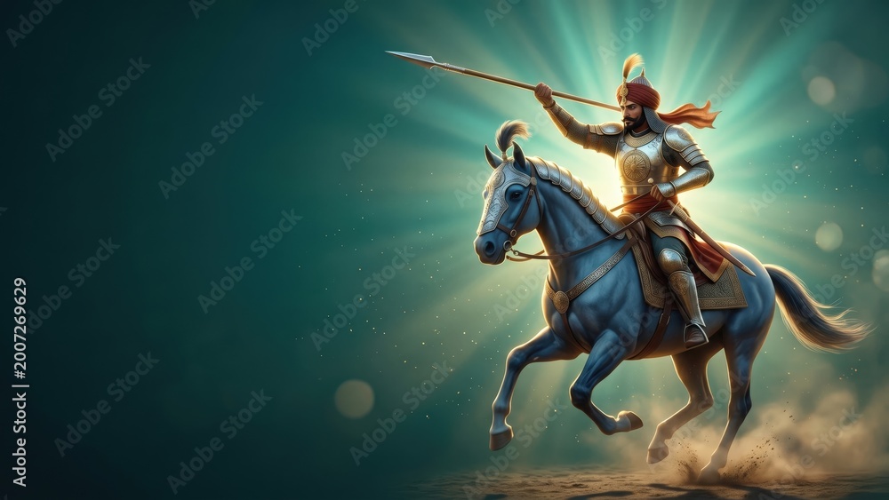 Fototapeta premium Maharana Pratap Riding Chetak – Epic Rajput Warrior Battle Scene
