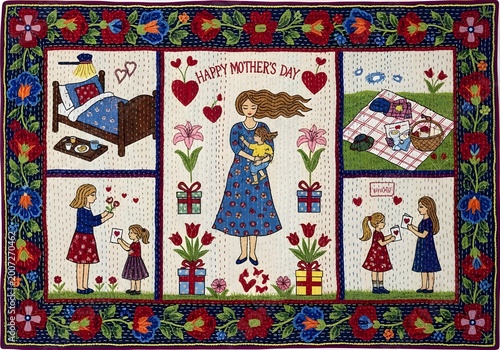 Nakshi katha stitching art on mother day