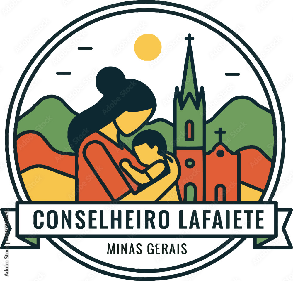 Fototapeta premium Conselheiro Lafaiete Minas Gerais Emblem Depicting Mother and Child.