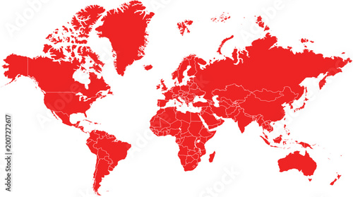 Red World Map, Global Illustration, Vector Map, Geographic Outline