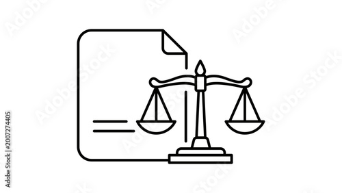 Sleek legal document vector icon with editable stroke, a minimalist black line illustration of a formal paper or signed contract, ideal for corporate legal services and business documentation.