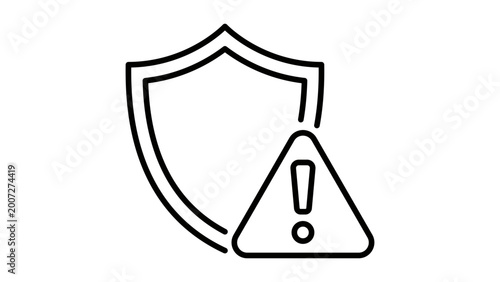 Vector icon for risk assessment featuring a minimalist black line shield on a white background with an editable stroke perfect for professional business security and protection illustration.