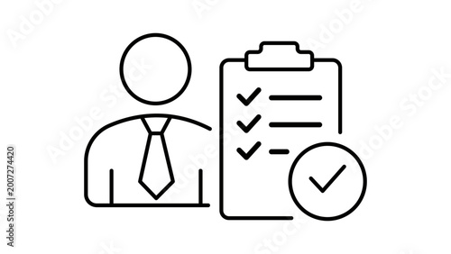 Quadro su tela Compliance officer vector icon with editable stroke representing a professional person in a minimalist hand-drawn illustration style for business regulation and adjustable line weight for design