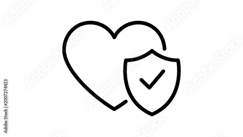 Fotografía Caring life insurance heart vector icon with editable stroke, featuring a minimalist black line illustration of safety and protection, ideal for healthcare, family wellness, and medical insurance