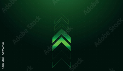 Green light signifies a strong upward trend, perfect for representing peak performance in modern finance. and digital arrow in this visual marks a milestone of upward progress