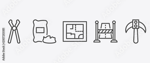 Foto construction icon set with , house plan, road stopper, inclined picker signs in