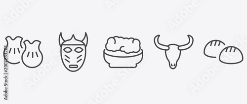 Photos culture and civilization icon set with native american mask, corn with pine, sku