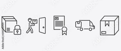 Foto delivery and logistics icon set with delivery door, charter, moving, package sig