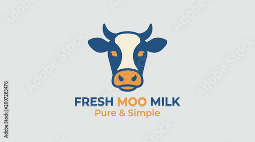 Konstfotografi This image presents a fresh moo milk logo prominently featuring a cow illustration, symbolizing quality dairy products, purity, and the essence of farm-fresh milk for consumers