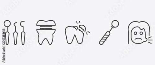 Fotografia dental health icon set with molar crown, broken tooth, mouth mirror, sick girl s